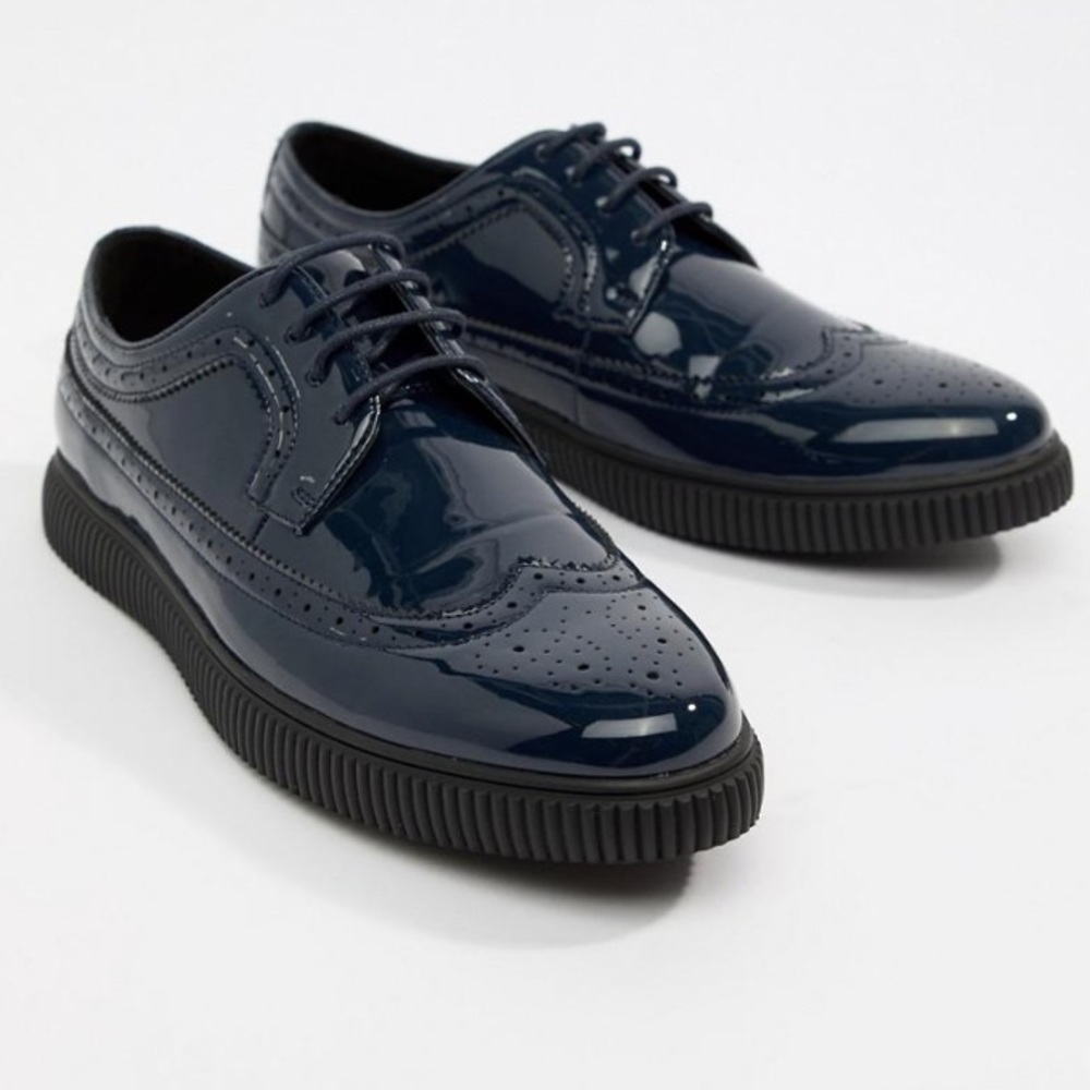 Navy Patent Shoes with Creeper Sole